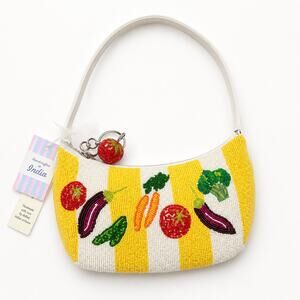 Handmade Beaded Vegetable Shoulder Bag – Yellow & White – NWT